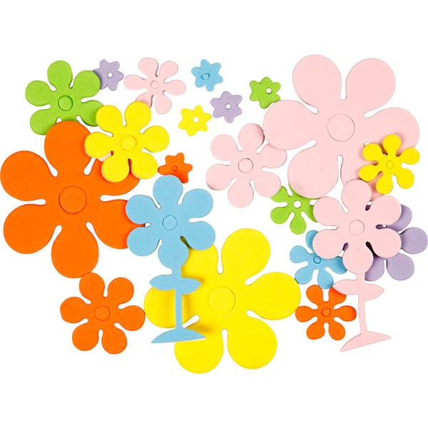 Creativ Company  Moosgummi-Blumen, Größe 10-60 mm, Dicke 2 mm, Sortierte Farben, 100 sortiert