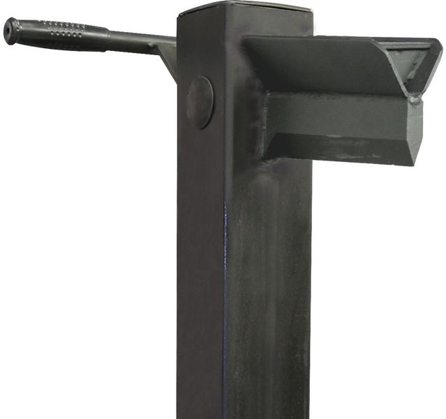 Manueller Holzspalter aus Metall mit Griff und Spaltkeil.
