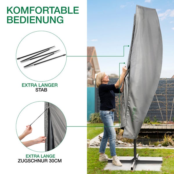 FLOORDIREKT Schutzhülle für Ampelschirm - aus Polyester - Inkl. Stab & Packtasche