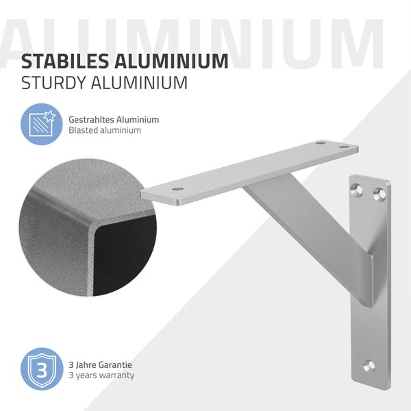 ML-Design 2 Stück Regalhalterung 180x180 mm, Silber, Aluminium, Schwebende Regalhalterungen, Regalwinkel, Wandhalterung für Regalbrett, Regalträger für Wandmontage, Wandregal Wandkonsole Regalstütze
