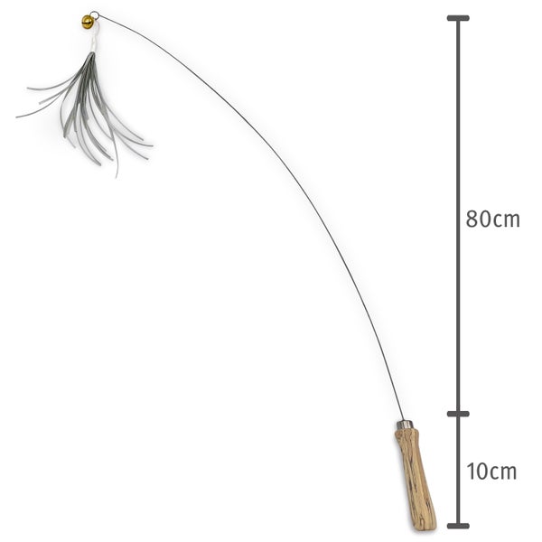 Premium Katzenangel mit lustigen Bändern. Lange Spielangel mit stabilem Draht und Holzgriff. Von Hand und mit Liebe in Deutschland gefertigt
