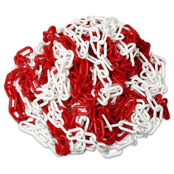 UvV Absperrkette Gliederkette Kunststoff Länge: 25 m (Stärke 6, 8 oder 10mm) + 5 Notglieder viele Farben / weiss-rot / 8 mm