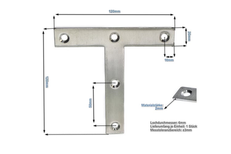 T-förmiger Verbinder aus Metall mit Abmessungen