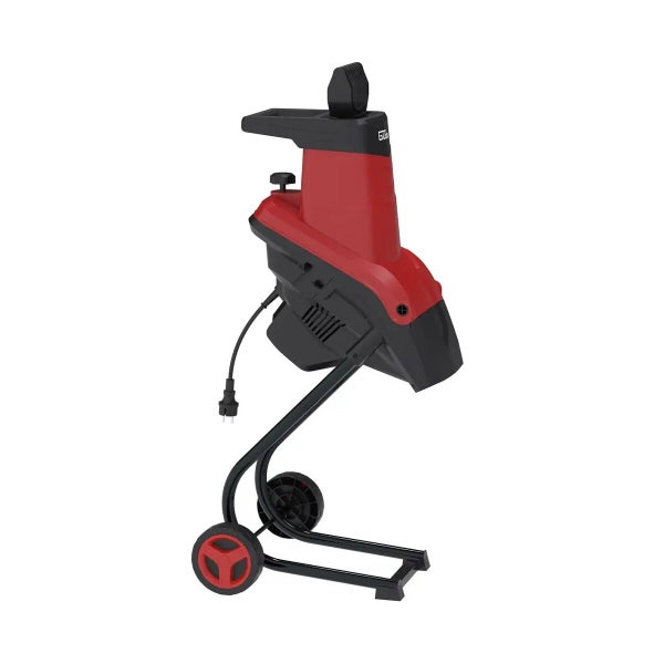 Elektro-Gartenhäcksler von Güde in Rot und Schwarz mit Rädern und Netzstecker für die Zerkleinerung von Gartenabfällen.