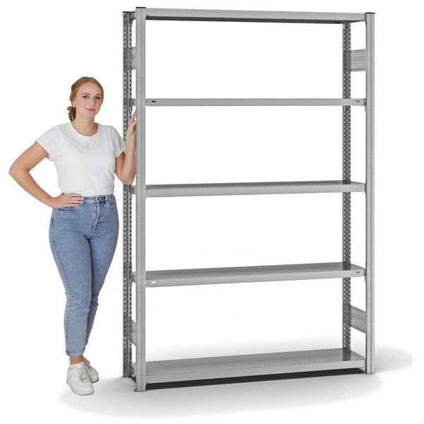 PROREGAL Fachbodenregal Stecksystem T-Profil Medium-Duty Grundregal HxBxT 200 x 130 x 30 cm 5 Ebenen Fachlast 200 kg Beidseitig Nutzbar Verzinkt
