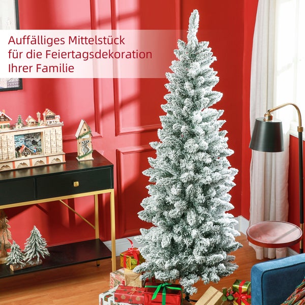 HOMCOM Künstlicher Weihnachtsbaum, 180 cm Christbaum mit 479 Spitzen, Kunstschnee, klappbar Metallständer, für Weihnachten Deko, Grün