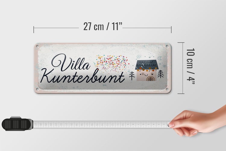 Blechschild Spruch Haus Villa Kuntebunt bunt 27x10cm Dekoration
