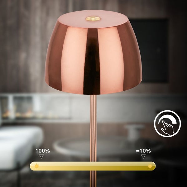 Briloner Serina Mini LED Tischlampe kabellos IP44, Dimmbar, Touch, Spritzwasserschutz, akku, kupfer, Ø8 x 20 cm