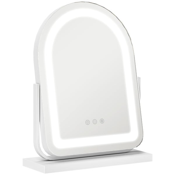 HOMCOM Kosmetikspiegel, 33 x 44,5 cm Schminkspiegel mit LED Licht, 3 Lichtfarben, 360° Drehbar Makeup-Spiegel mit Touch-Steuerung, Metallrahmen, Weiß