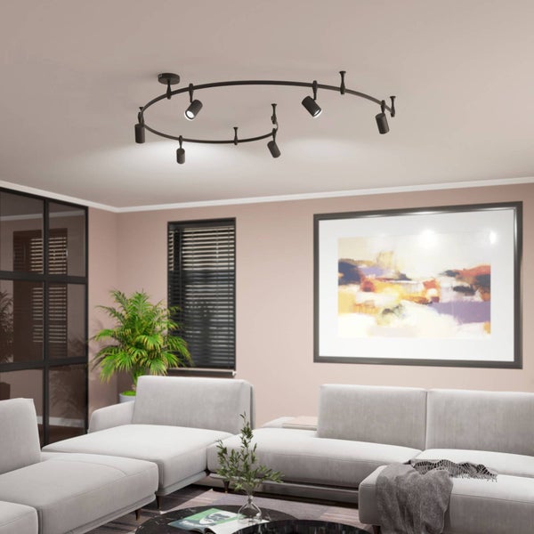 Lindby Stromschienenleuchte Delila (Modern) in Schwarz aus Metall (6 flammig, GU10) - 1-Phasen Stromschiene Stromschienenstrahler Wohnzimmerleuchte