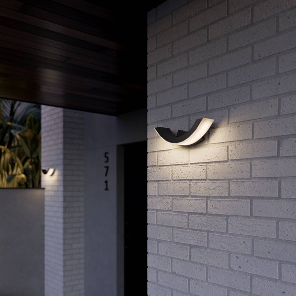 Lucande LED Wandleuchte außen Half (spritzwassergeschützt (Modern) in Schwarz aus Aluminium (1 flammig, ) - Außenwandleuchten Wandlampe Led Außenlampe Outdoor für Außenwand/Hauswand
