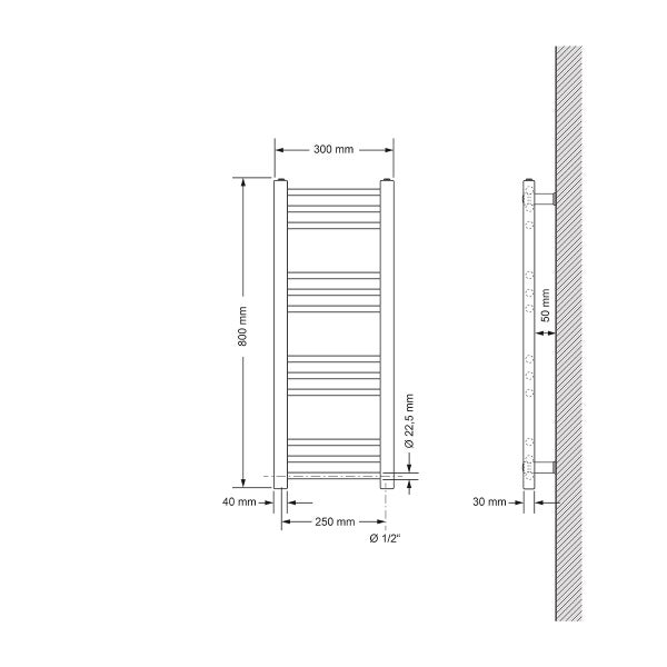 ECD Germany Badheizkörper Sahara - 300 x 800 mm - Anthrazit - gerade mit Seitenanschluss - Heizkörper Handtuchwärmer Handtuchtrockner