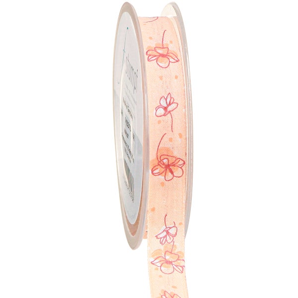 Dekoratives Geschenkband mit Blumenmuster auf Rolle