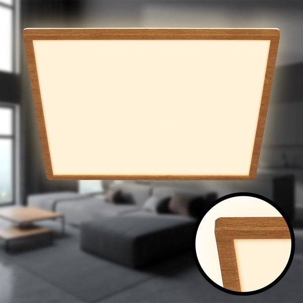 LED Deckenlampe Holz Deckenleuchte Wohnzimmer Indirektes Licht Flach Warmweiß