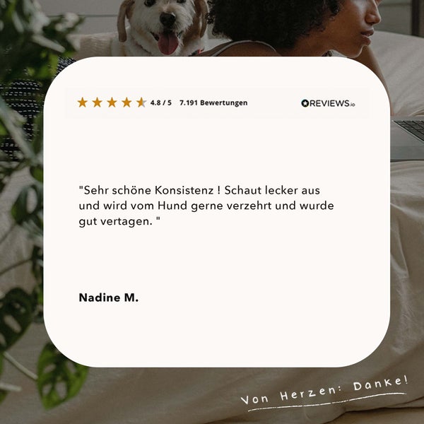 Kundenrezension mit Sternebewertung, Textzitat und Kundenname