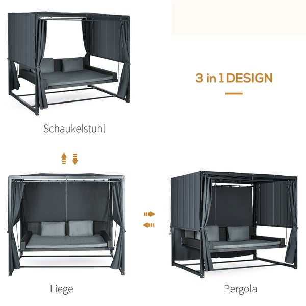 Outsunny Hollywoodschaukel mit Pergola, Gartenschaukel inkl. Kissen, wetterbeständiges, 235 x 180 x 210 cm, Dunkelgrau