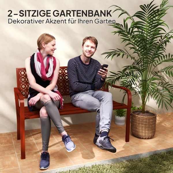 Outsunny 2-Sitzer Gartenbank, wetterfest Sitzbank, Gartenmöbel mit Rücken- & Armlehnen, Parkbank 240kg belastbar, Balkonbank für Balkon Terrasse, Garten, 127 x 63 x 85cm, Rot
