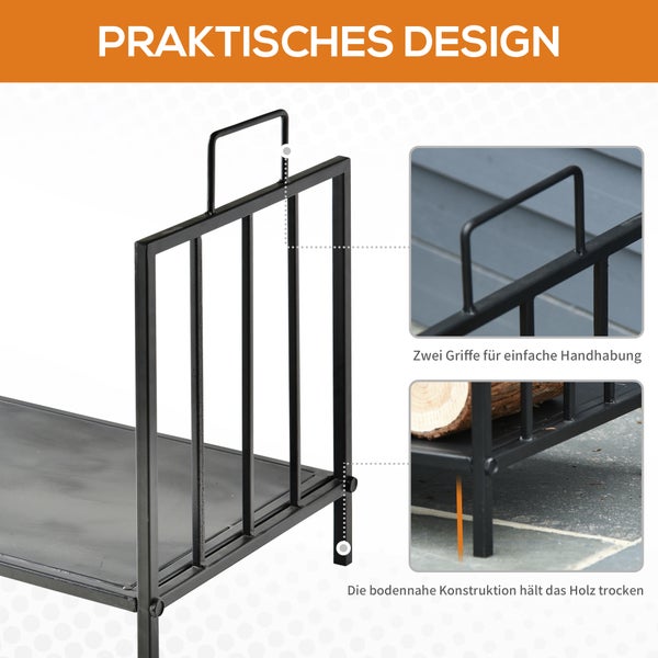 Brennholzregal aus Metall mit zwei Griffen