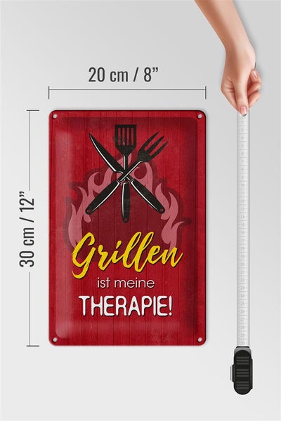 Blechschild Spruch 20x30cm Grillen ist meine Therapie