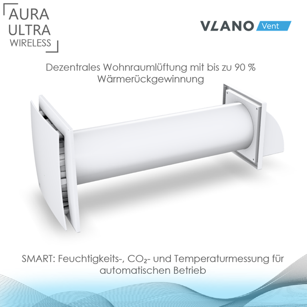 Vlano Aura Ultra Wireless dezentrale Wohnraumlüftung mit Wärmerückgewinnung