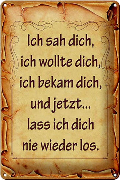 Blechschild Spruch 20x30cm ich sah dich ich bekam dich und