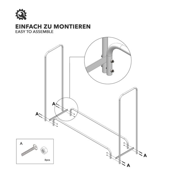 FLOORDIREKT Kaminholzregal Patmos - Schwarz - Modernes Brennholzregal - für Innen und Außen - 118 x 114 x 36 cm