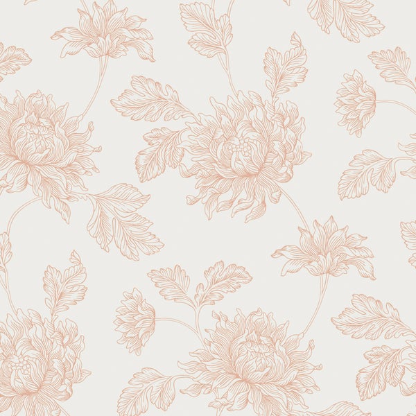Tapete mit floralem Blumenmuster und fein gezeichneten Blättern als Wanddekoration