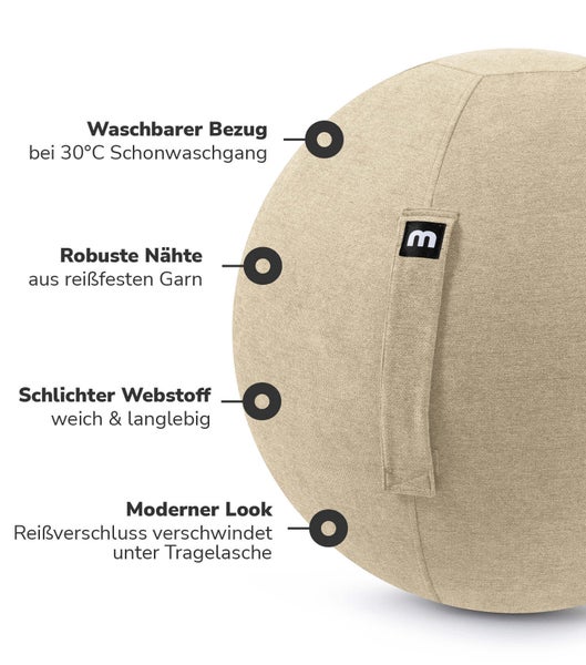 mokebo Stoff Sitzball Büro ergonomisch 'Der Sportliche', Sitzball mit Pumpe, 65cm Breite, ergonomische Bürostuhl Alternative