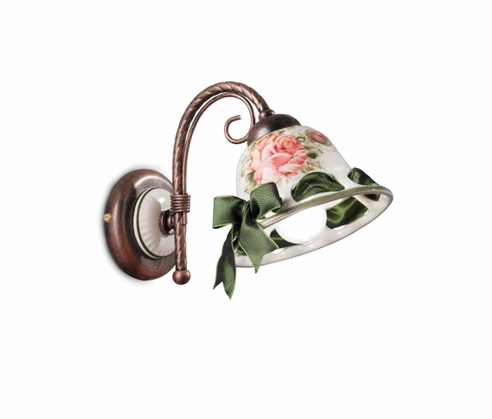 Wandleuchte mit Rosenmuster und grüner Schleife