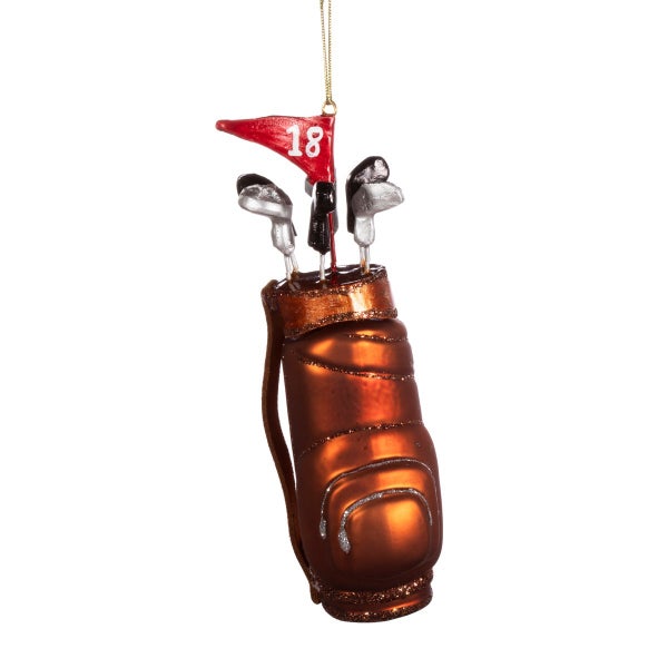 Golfschläger-Weihnachtsbaumschmuck mit Golftasche und Zielflagge