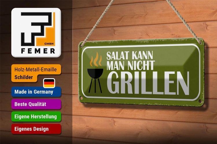 Blechschild Spruch 27x10cm Salat kann man nicht grillen Dekoration
