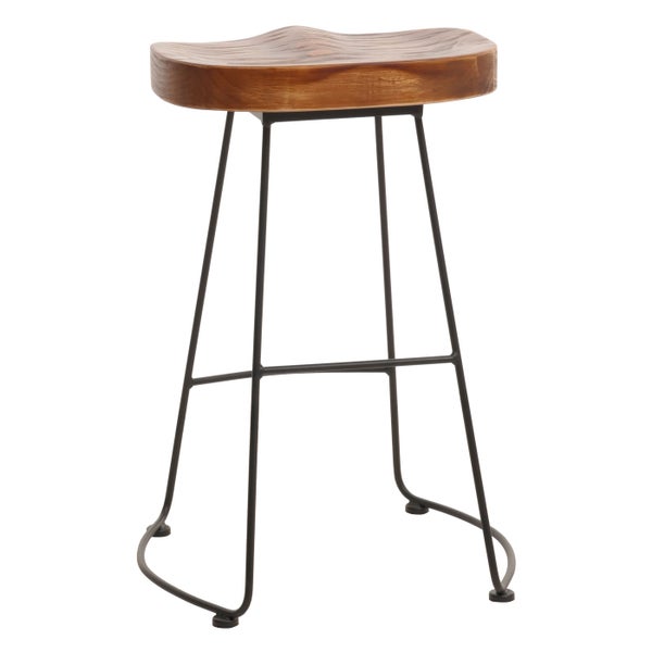 Hocker mit Sitzfläche aus Holz und Metallgestell
