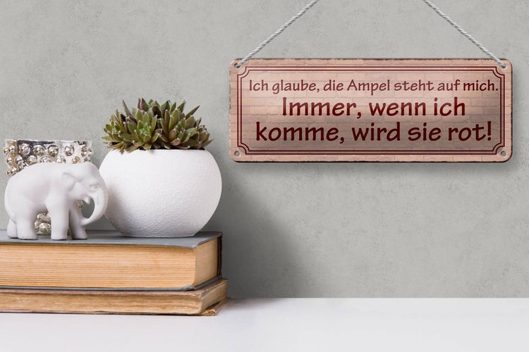 Blechschild Spruch 27x10cm Ampel steht auf mich immer rot Dekoration
