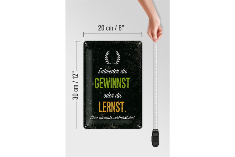 Blechschild Spruch Entweder du gewinnst oder lernst 20x30cm