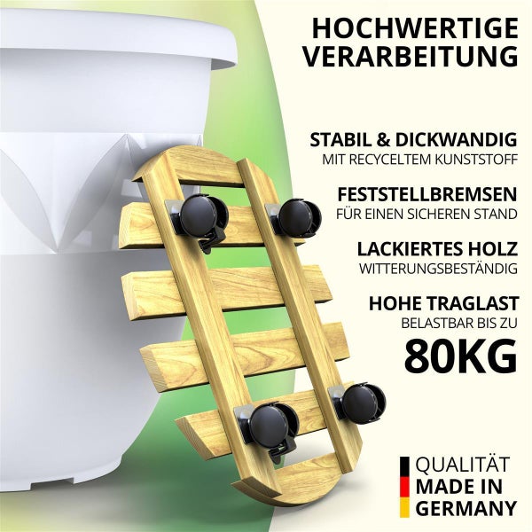 Plastard Blumentopf Ø40 cm Weiß inkl. Pflanzenroller – Wetterfest & Mobil