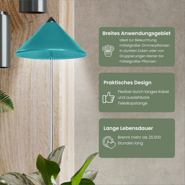 Parus by Venso SUNLiTE LED Pflanzenlampe klein 7W Petrol , Wachstumslampe mit Teleskopstab, Grow Light für Zimmerpflanzen und Grünpflanzen