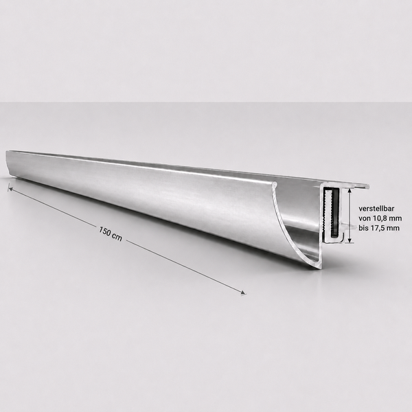 Verstellbares Aluminiumprofil, Länge 150 Zentimeter, Höhe verstellbar von 10,8 Millimeter bis 17,5 Millimeter.