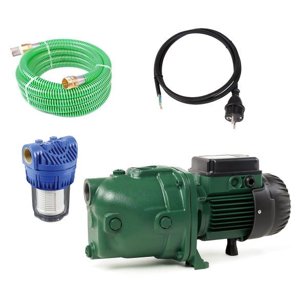 Hauswasserwerk mit Gartenschlauch, Filter und Stromkabel