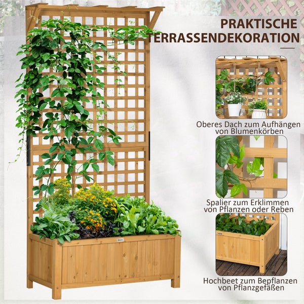 Outsunny Hochbeet Pflanzkasten mit Rankgitter, Spalier Pflanzkübel Blumenkasten Holz, Gartenspalier 90 x 45 x 183cm für Garten Balkon Terrasse, Blumenkübel für Kletterpflanzen Korbpflanzen, Blumen