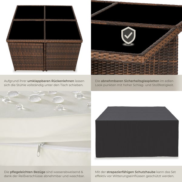 Rattan Sitzgruppe tectake Manhattan 2 Bezugssets, zusammenschiebbar, inklusive Schutzhülle mit Aluminiumgestell schwarz/braun