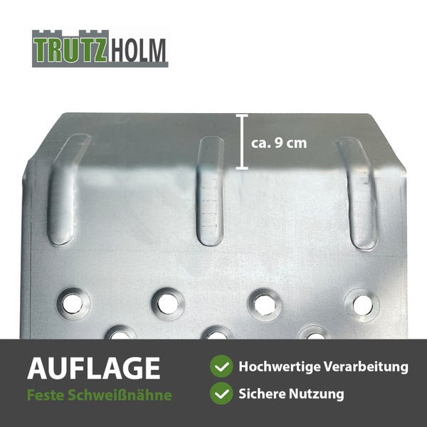 Trutzholm Logo, Metall Auffahrrampe mit circa 9 Zentimeter Auflagefläche, feste Schweißnähte, hochwertige Verarbeitung und sichere Nutzung.