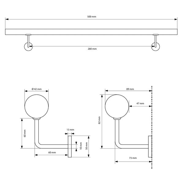 ECD Germany Edelstahl V2A Handlauf 50 cm, rund Ø42mm, rostfrei, gebürstet, Innen/Außen, inkl. Wandhalterung, Edelstahlhandlauf Wandhandlauf Treppengeländer Geländer Treppe Wandhalter Haltegriff Stange