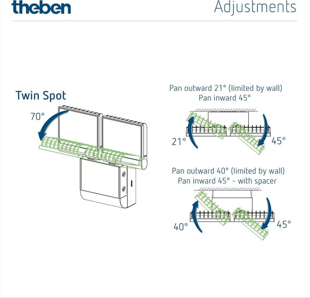 Theben 1020803 theLeda S17-100 BK LED-Strahler I integrierter Bewegungsmelder I schwarz I 17 W I Wandmontage I Lichtfarbe 4000 K I Erfassungswinkel 180° I 10 m Reichweite I schwenkbar