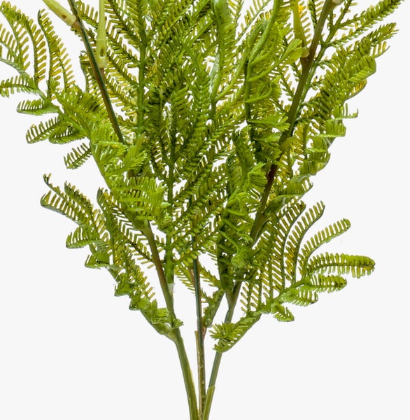Künstlicher Farnzweig mit detailreichen grünen Blättern aus Kunststoff für Dekorationen.