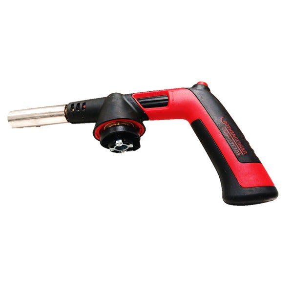 Rothenberger Industrial Gasbrenner mit ergonomischem Handgriff in Rot und Schwarz und metallenem Brennerrohr.