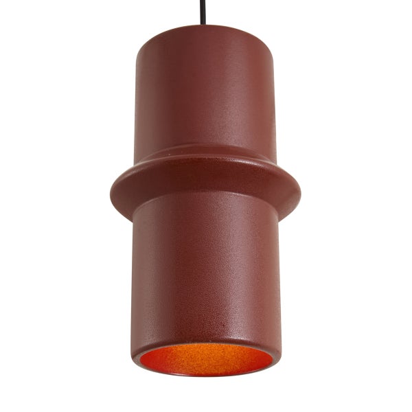 Moderne zylindrische Pendelleuchte aus Metall mit einer markanten Mittelwulst.