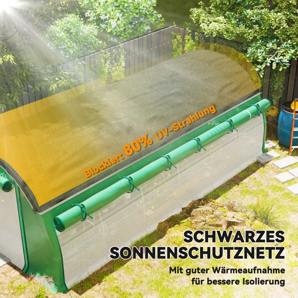 Outsunny Gewächshaus 6 x 3 x 2 m Foliengewächshaus mit 12 Fenster, Rolltüren, Aufrollbar Seitenwänden, UV-beständiger Folientunnel, Winterfest Tomatenhaus mit Erdanker, Grün