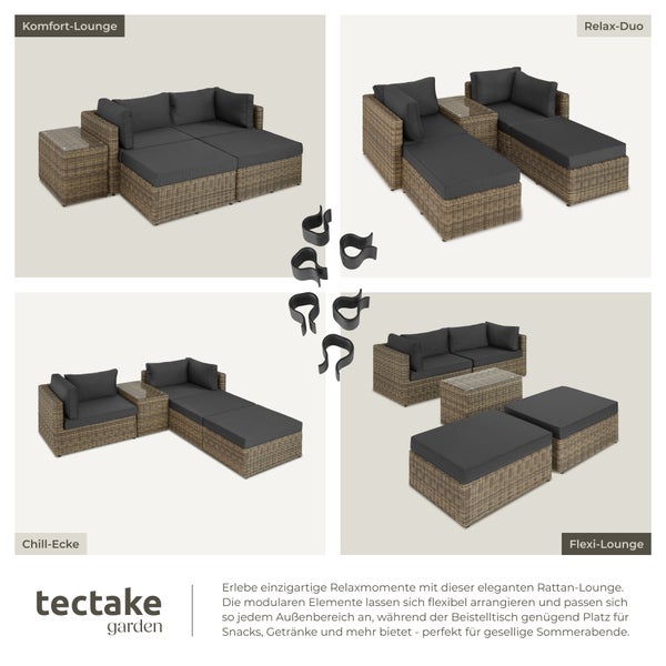 Rattan Lounge tectake San Domino mit Sicherheitsglasplatte mit Aluminiumgestell natur