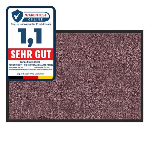 FLOORDIREKT Fußmatte Rhine - Unicolor - Schmutzfangmatte für Innen & Außenbereiche - Lila - 90 x 300 cm
