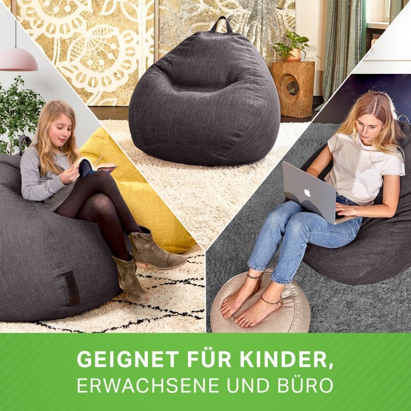 Green Bean Indoor XXL Sitzsack mit 300 Liter mit EPS-Perlen Füllung - Kuschelig Weich Waschbar - Drinnen Stoff Bodenkissen Liegekissen Sitzkissen - Dunkelgrau Asphalt